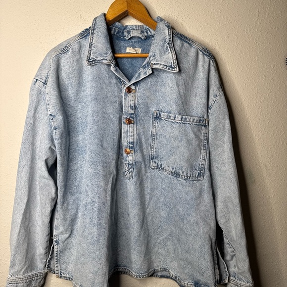 Anthropologie Pilcro The Becca Denim Shirt Large Regenerative Cotton Acid Wash - Picture 2 of 13